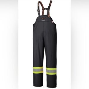 PIONEER Black Men’s Reflective Rain Overalls with Hi-Vis Trim